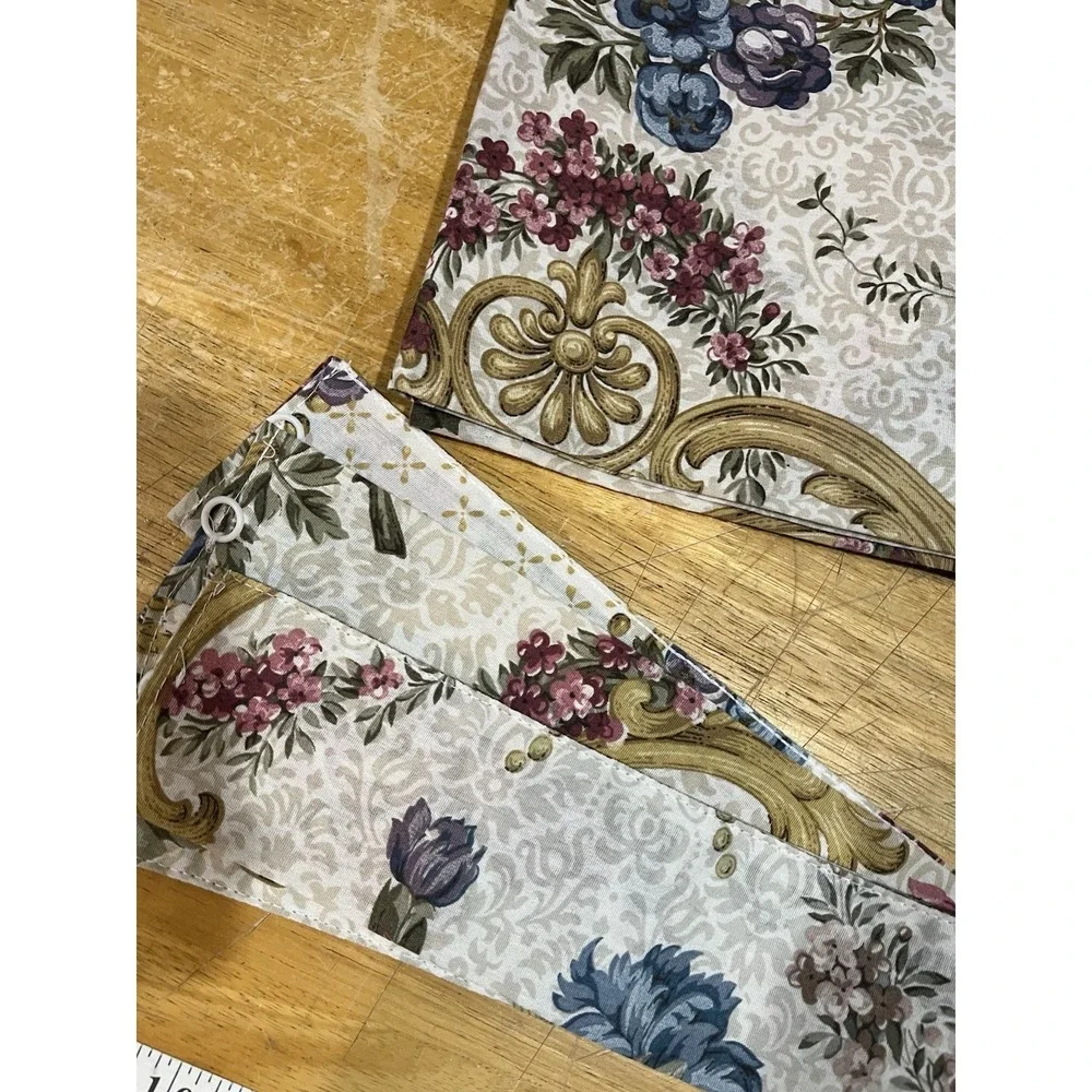 Vtg Floral Gold Scroll Drapery Set Cottage Garden French Tieback‎ Valance Panels